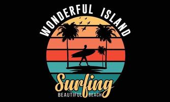 wunderbare insel surfen abenteuer t-shirt design illustration. vektor