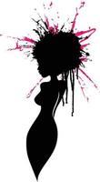 skön lady kropp profil silhuett. kurvig kvinna figur med rosa hår måla stänka ner. vektor