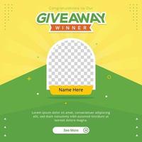 Giveaway-Gewinner-Banner-Glückwunschgruß für Social-Media-Beitragsvorlage vektor