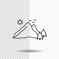 Berg. Landschaft. hügel. Natur. Szenenzeilensymbol auf transparentem Hintergrund. schwarze Symbolvektorillustration vektor