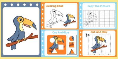 Arbeitsblattpaket für Kinder mit Vogelvektor. Lernbuch für Kinder vektor