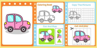 kalkylblad packa för barn med bil vektor. barns studie bok vektor
