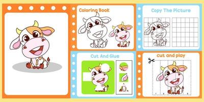 arbeitsblattpaket für kinder mit kuhvektor. Lernbuch für Kinder vektor