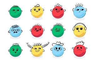 zeitgenössische Charaktere, Emojis. handgezeichnete Vektorfiguren für soziale Medien, Messenger, Websites und Apps. vektor