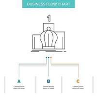 Krone. König. Führung. Monarchie. Royal Business Flow Chart-Design mit 3 Schritten. Liniensymbol für Präsentation Hintergrundvorlage Platz für Text vektor