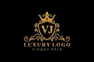 Royal Luxury Logo-Vorlage mit anfänglichem vj-Buchstaben in Vektorgrafiken für Restaurant, Lizenzgebühren, Boutique, Café, Hotel, Heraldik, Schmuck, Mode und andere Vektorillustrationen. vektor