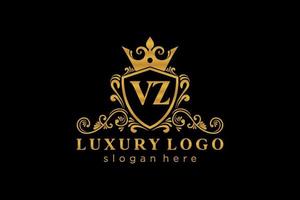 Royal Luxury Logo-Vorlage mit anfänglichem vz-Buchstaben in Vektorgrafiken für Restaurant, Lizenzgebühren, Boutique, Café, Hotel, Heraldik, Schmuck, Mode und andere Vektorillustrationen. vektor