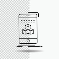 Kasten. 3d. Würfel. Smartphone. Produktliniensymbol auf transparentem Hintergrund. schwarze Symbolvektorillustration vektor