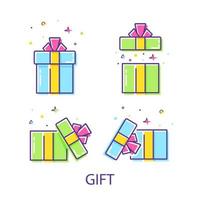 überraschendes geschenkset, geschenkideenkonzept, geschenkbox, flache designikonen-vektorillustration vektor