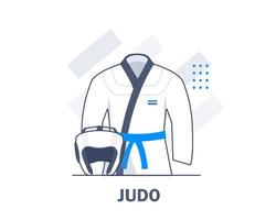 Judosportuniformen und -ausrüstung, flache Designikonen-Vektorillustration vektor