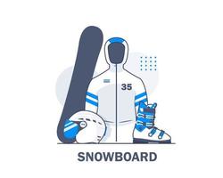 snowboard uppsättning och utrustning, platt design ikon vektor illustration