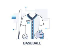 Baseballuniform und -ausrüstung, flache Designikonen-Vektorillustration vektor