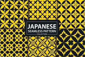 japansk sömlös mönster dekorativ tapet samling med gul vektor