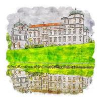 architektur schloss deutschland aquarell skizze handgezeichnete illustration vektor