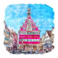 esslingen deutschland aquarell skizze handgezeichnete illustration vektor