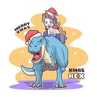 nettes design der weihnachts-rex-illustration vektor