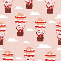 nahtloses weihnachtsmuster mit weihnachtsmann und seiner frau, die auf luftballon auf rosa hintergrund für verpackungspapier oder textildruck fliegen, wintertapete für kinder vektor