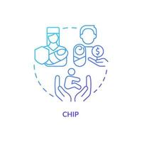 Symbol für das blaue Farbverlaufskonzept des Chips. Kinderkrankenversicherungsprogramm. staatlicher nutzen und unterstützen abstrakte idee dünne linie illustration. isolierte Umrisszeichnung. vektor