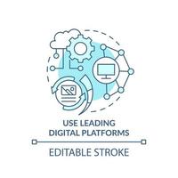 Verwenden Sie führende digitale Plattformen türkisfarbenes Konzeptsymbol. digitale erste strategie abstrakte idee dünne linie illustration. isolierte Umrisszeichnung. editierbarer Strich. vektor