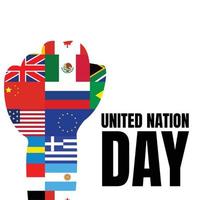 Illustrationsvektorgrafik einer Sammlung von Flaggen von Ländern der Welt im Rahmen einer Hand, perfekt für internationalen Tag, Tag der Vereinten Nationen, Feiern, Grußkarten usw. vektor