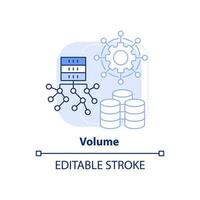 volym ljus blå begrepp ikon. stor data karakteristisk abstrakt aning tunn linje illustration. samlade in, lagrat data storlek. isolerat översikt teckning. redigerbar stroke. vektor