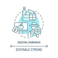 Symbol für das türkisfarbene Konzept der digitalen Landwirtschaft. landwirtschaftliche Produkte online kaufen. digitale erste abstrakte Idee dünne Linie Illustration. isolierte Umrisszeichnung. editierbarer Strich. vektor