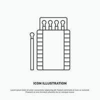 Streichhölzer. Camping. Feuer. Lagerfeuer. Box-Symbol. Linienvektor graues Symbol für ui und ux. Website oder mobile Anwendung vektor