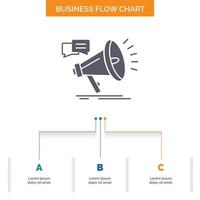 Marketing. Megaphon. Bekanntmachung. Werbeaktion. Promotion-Business-Flussdiagramm-Design mit 3 Schritten. Glyphensymbol für Präsentationshintergrundvorlage Platz für Text. vektor