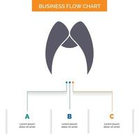 Schnurrbart. Hipster. Umzug. männlich. men business flow chart design mit 3 schritten. Glyphensymbol für Präsentationshintergrundvorlage Platz für Text. vektor