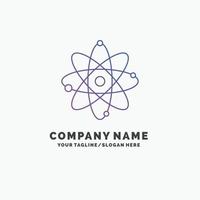 atom. kärn. molekyl. kemi. vetenskap lila företag logotyp mall. plats för Tagline vektor