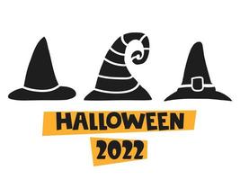 halloween 2022 - 31. oktober. ein traditioneller feiertag. Süßes oder Saures. vektorillustration im handgezeichneten gekritzelstil. Reihe von Silhouetten eines Hexenhutes. vektor