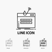 der Betrug. Internet. Anmeldung. Passwort. Diebstahl-Symbol in dünn. regelmäßiger und fetter Linienstil. Vektor-Illustration vektor
