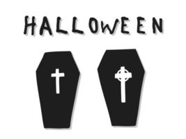 halloween 2022 - 31. oktober. ein traditioneller feiertag. Süßes oder Saures. vektorillustration im handgezeichneten gekritzelstil. Reihe von Silhouetten von Gräbern mit Kreuzen. vektor
