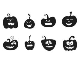 halloween 2022 - 31 oktober. en traditionell högtid. bus eller godis. vektor illustration i handritade doodle stil. uppsättning silhuetter av pumpor med snidade ansikten.