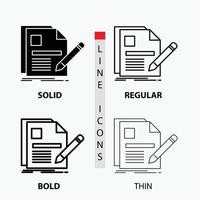 dokumentieren. Datei. Seite. Stift. Lebenslauf-Symbol in dünn. regulär. fette Linie und Glyphenstil. Vektor-Illustration vektor
