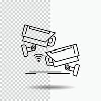 cctv. kamera. säkerhet. övervakning. teknologi linje ikon på transparent bakgrund. svart ikon vektor illustration