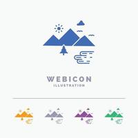 Berge. Natur. draussen. Wolken. Sonne 5-Farb-Glyphen-Web-Icon-Vorlage isoliert auf weiß. Vektor-Illustration vektor