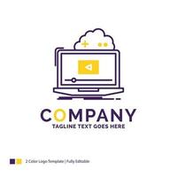 Logo-Design des Firmennamens für Cloud. Spiel. online. streamen. Video. lila und gelbes markendesign mit platz für tagline. kreative Logo-Vorlage für kleine und große Unternehmen. vektor