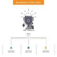 Auszeichnungen. Spiel. Sport. Trophäen. Gewinner-Business-Flussdiagramm-Design mit 3 Schritten. Glyphensymbol für Präsentationshintergrundvorlage Platz für Text. vektor