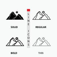 hügel. Landschaft. Natur. Berg. Szenensymbol in dünn. regulär. fette Linie und Glyphenstil. Vektor-Illustration vektor