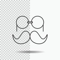 Schnurrbart. Hipster. Umzug. Brille. Männer Liniensymbol auf transparentem Hintergrund. schwarze Symbolvektorillustration vektor