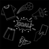 fotboll grejor dragen i krita på en svarta tavlan. hand dragen fotboll element. vektor stock illustration.