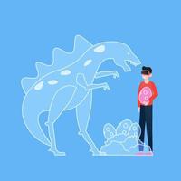 Mann mit Virtual-Reality-Headset mit virtuellem Dinosaurier vektor