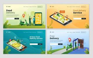 uppsättning av webb sida design mall för uppkopplad mat leverans service. snabb mat frakt begrepp för hemsida och mobil hemsida utveckling vektor