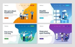 uppsättning av webb sida design mall för medicinsk Stöd, hälsa försäkring, medicinsk tjänster, sjukvård. illustration för hemsida och mobil hemsida utveckling vektor