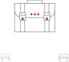 Aktenkoffer Business Case Dokumente Marketing-Portfolio Koffer Fett und dünne schwarze Linie Symbolsatz vektor
