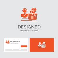 Business-Logo-Vorlage für das Gehalt. Einkaufen. Korb. Einkaufen. weiblich. orange visitenkarten mit markenlogo-vorlage. vektor