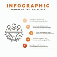 tilldelning. grupp. mänsklig. förvaltning. outsourca infographics mall för hemsida och presentation. linje grå ikon med orange infographic stil vektor illustration