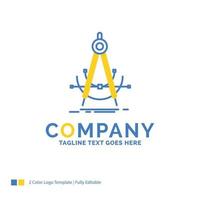 Präzision. genau. Geometrie. Kompass. Messung blau gelb Business-Logo-Vorlage. Platz für kreative Designvorlagen für den Slogan. vektor