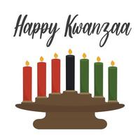 Happy Kwanzaa - Grußkarte mit Text. afroamerikaner etraditional kerzenhalter kinara vektorillustration isoliert auf weiß. sieben Kerzen - schwarz, rot, gelb vektor